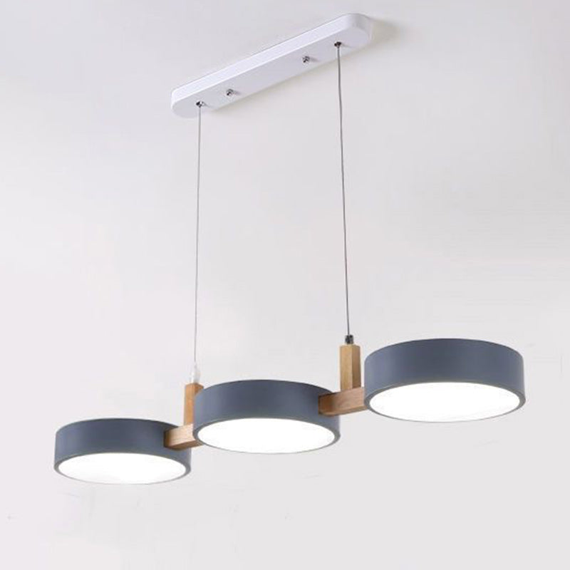 Nordic Round Metal Wood Acrylic LED Island Chandelier