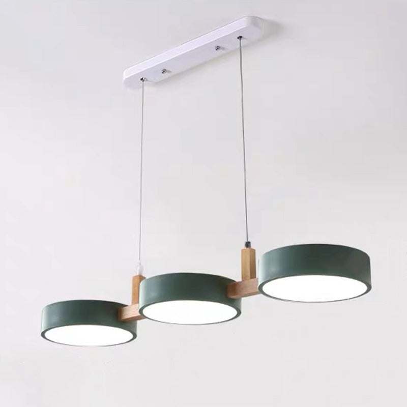Nordic Round Metal Wood Acrylic LED Island Chandelier