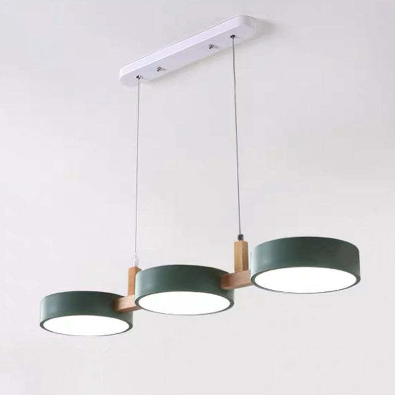 Nordic Round Metal Wood Acrylic LED Island Chandelier