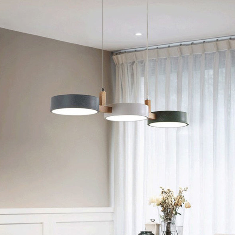 Nordic Round Metal Wood Acrylic LED Island Chandelier