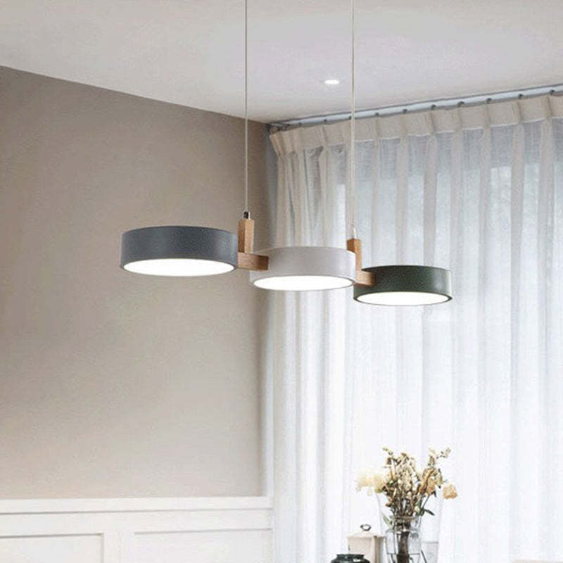 Nordic Round Metal Wood Acrylic LED Island Chandelier