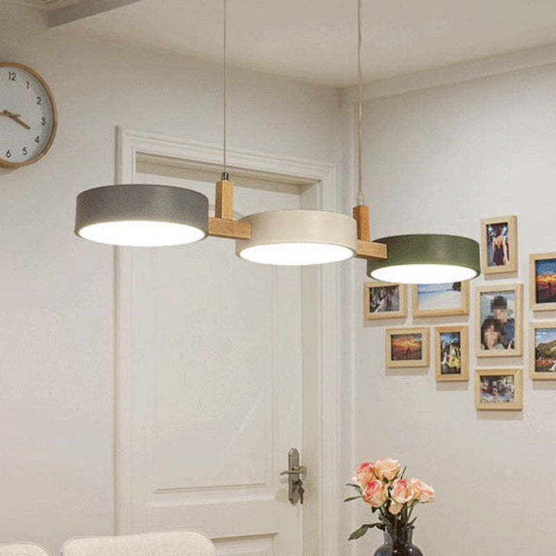 Nordic Round Metal Wood Acrylic LED Island Chandelier