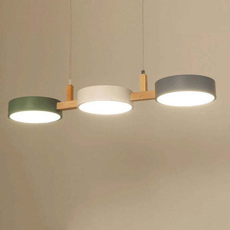 Nordic Round Metal Wood Acrylic LED Island Chandelier