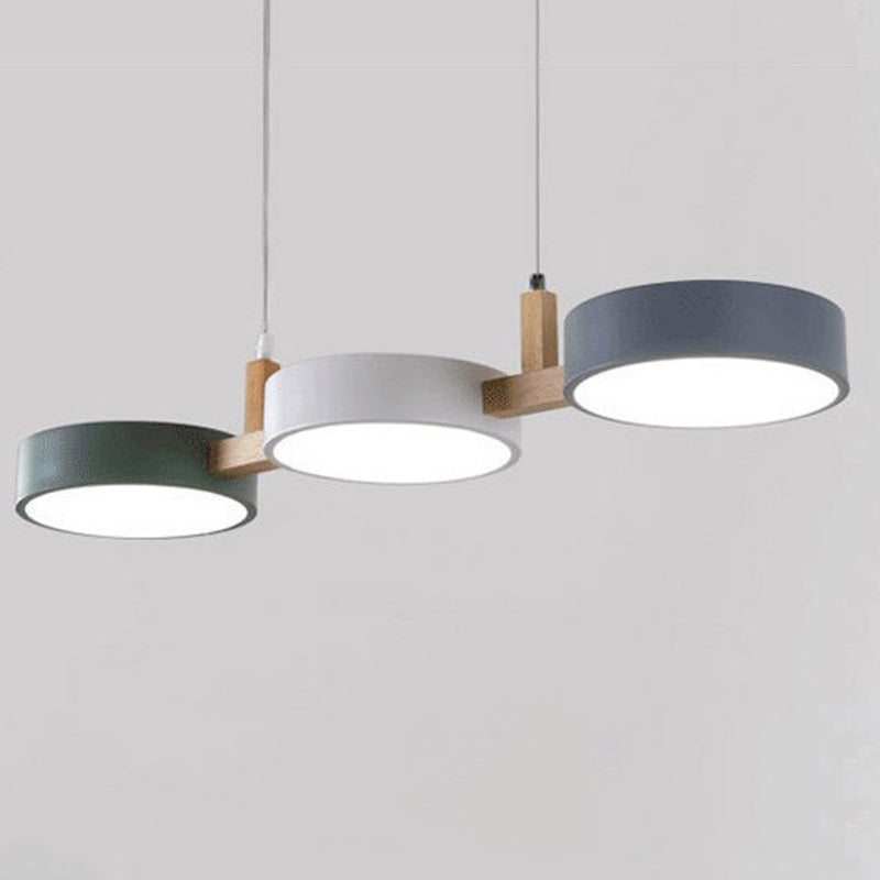 Nordic Round Metal Wood Acrylic LED Island Chandelier