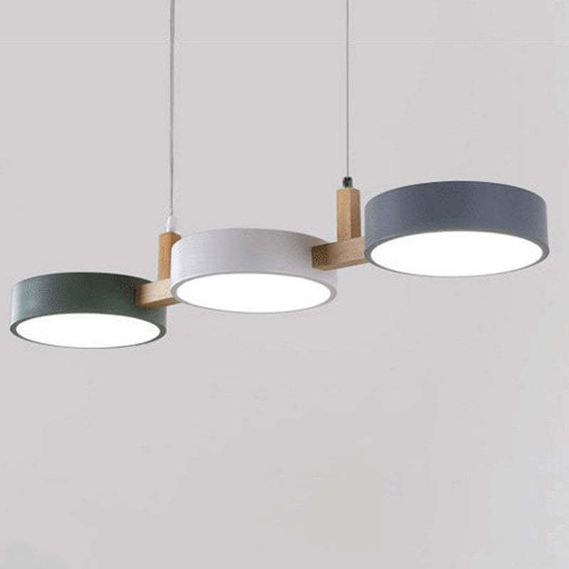 Nordic Round Metal Wood Acrylic LED Island Chandelier