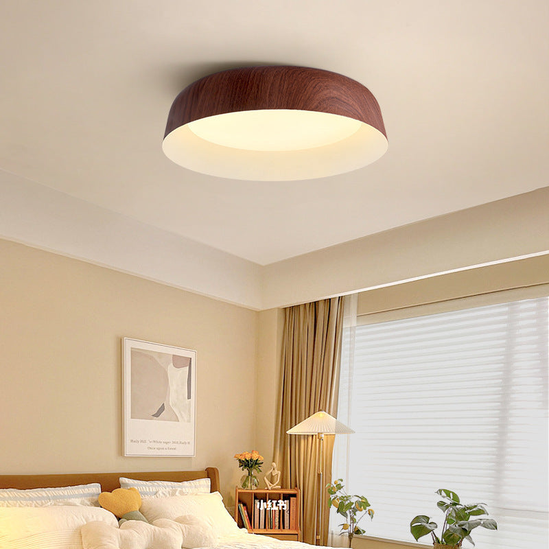 Lighom nordic round grain wood flush mount lighting in iron — Small (12"H / 220V-240V (UK/AU)