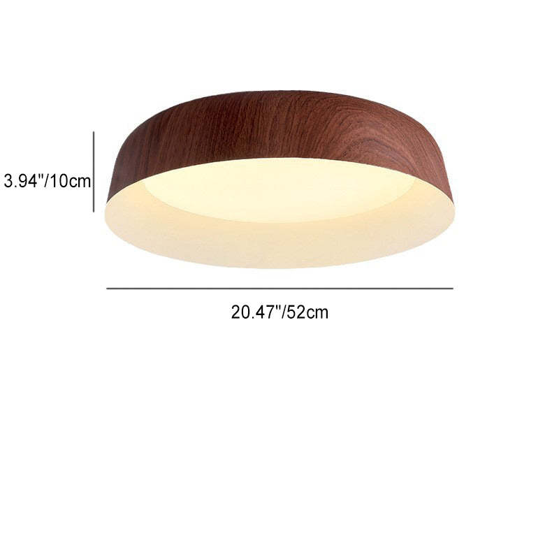 Nordic Round Wood Grain Iron LED Flush Mount Light