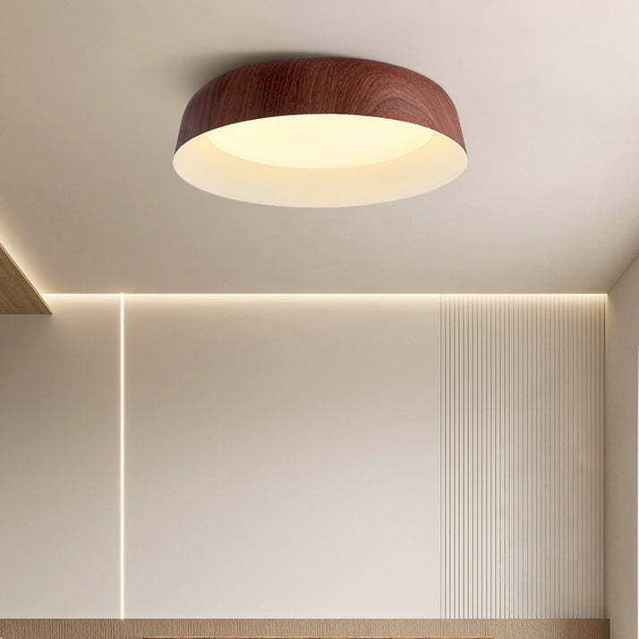 Nordic Round Wood Grain Iron LED Flush Mount Light