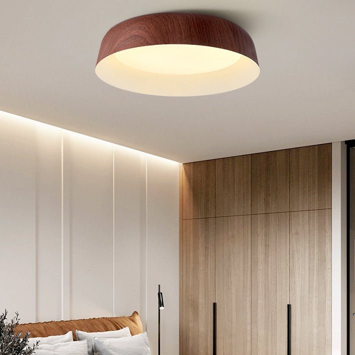 Nordic Round Wood Grain Iron LED Flush Mount Light