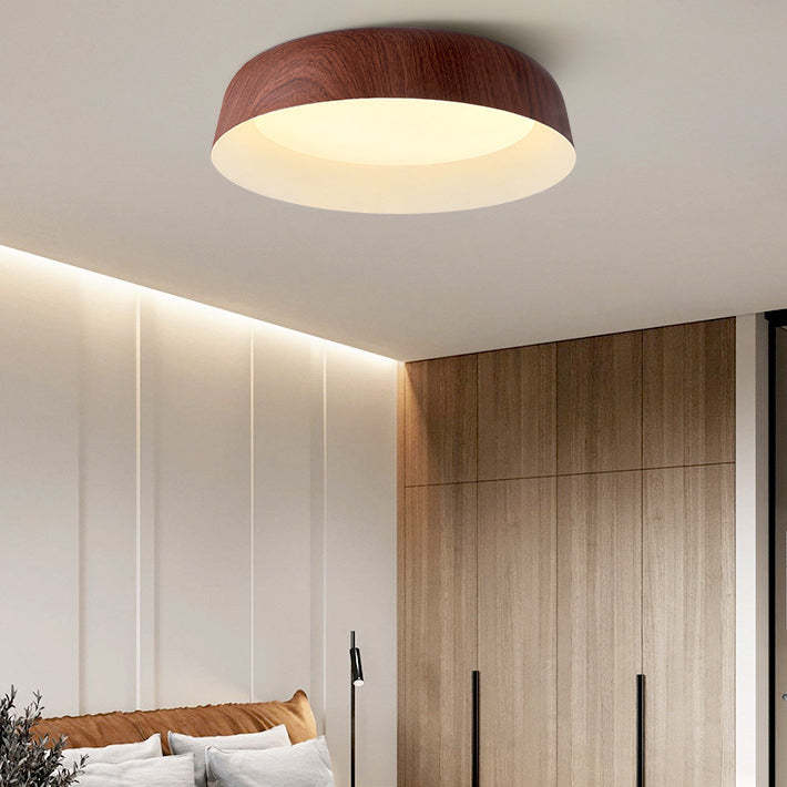 Nordic Round Wood Grain Iron LED Flush Mount Light