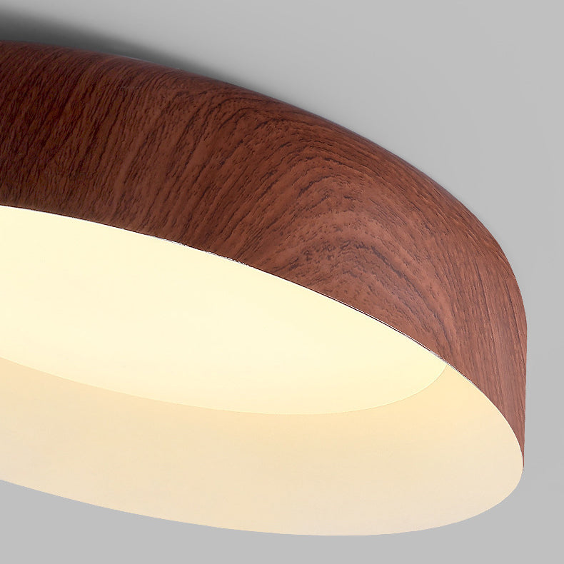 Nordic Round Wood Grain Iron LED Flush Mount Light