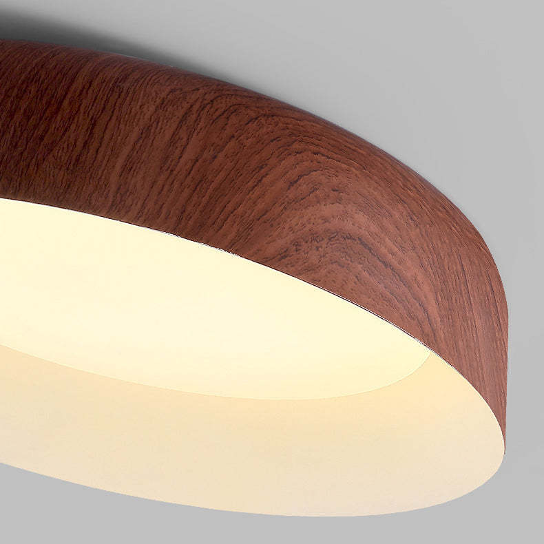 Nordic Round Wood Grain Iron LED Flush Mount Light