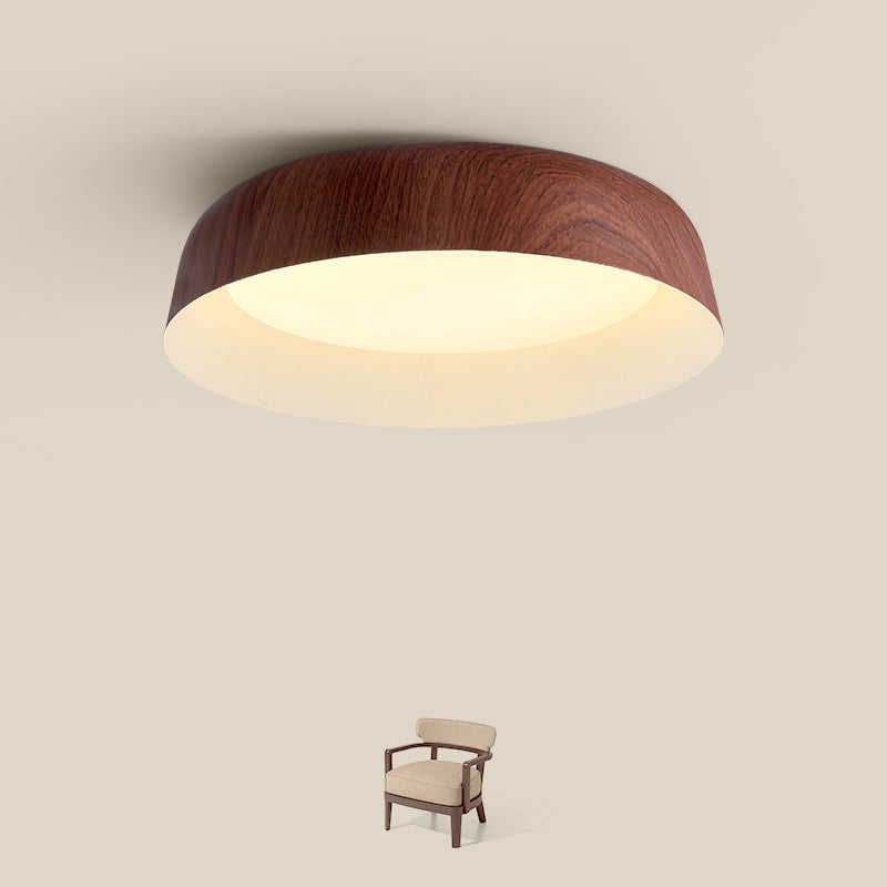 Nordic Round Wood Grain Iron LED Flush Mount Light