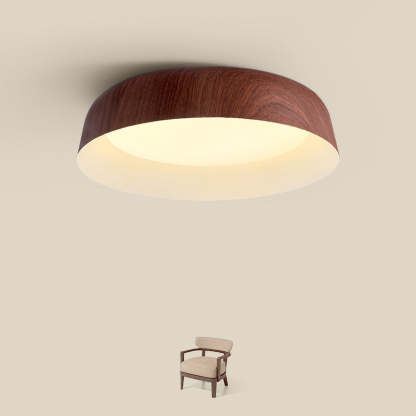 Nordic Round Wood Grain Iron LED Flush Mount Light