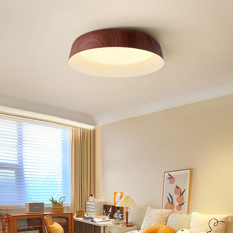 Nordic Round Wood Grain Iron LED Flush Mount Light
