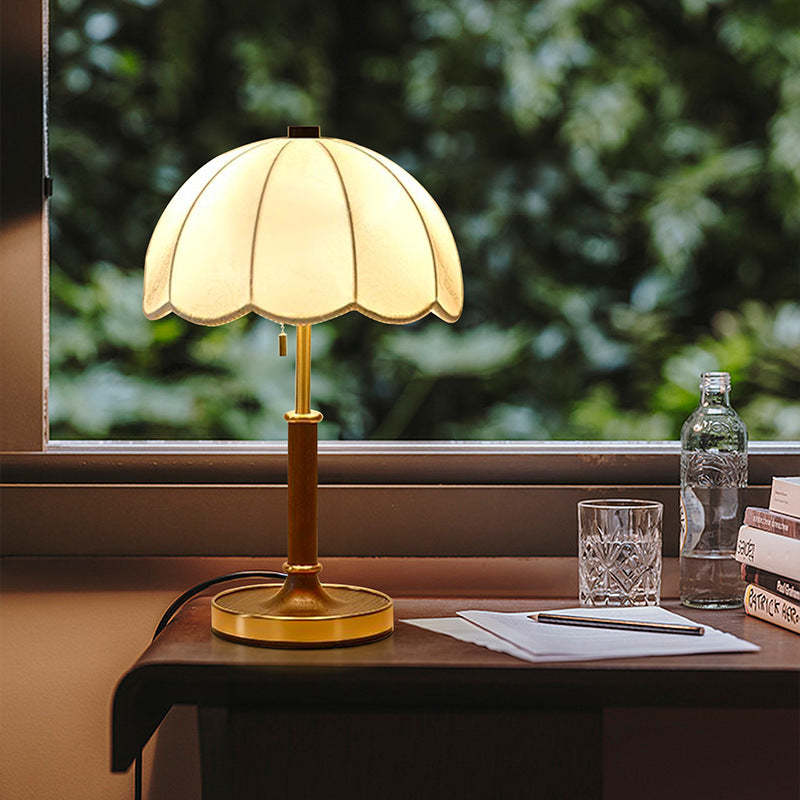 French Dome Cylinder Wood Fabric Table Lamp