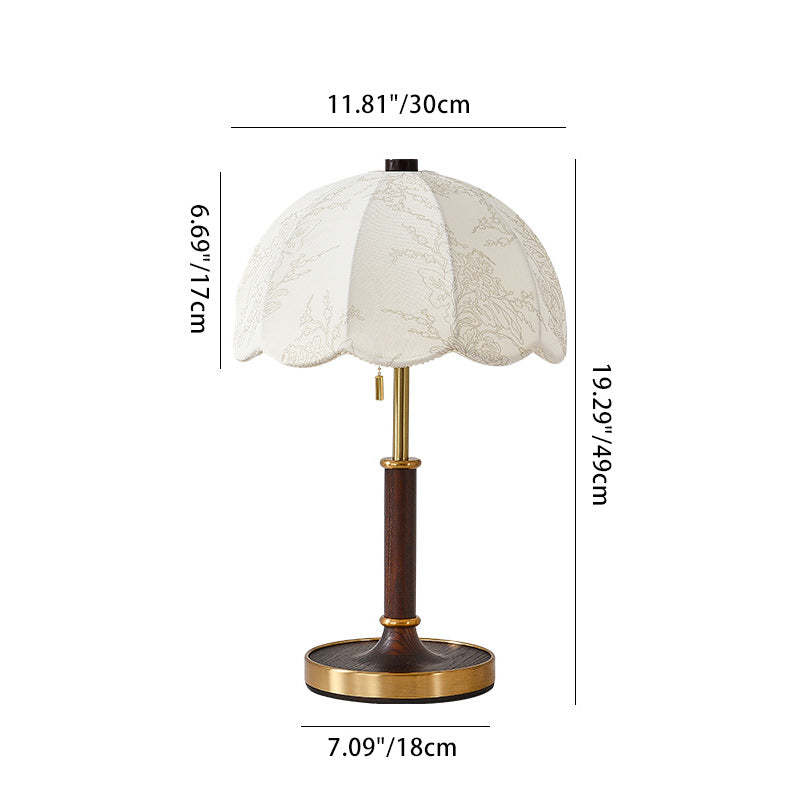 French Dome Cylinder Wood Fabric Table Lamp