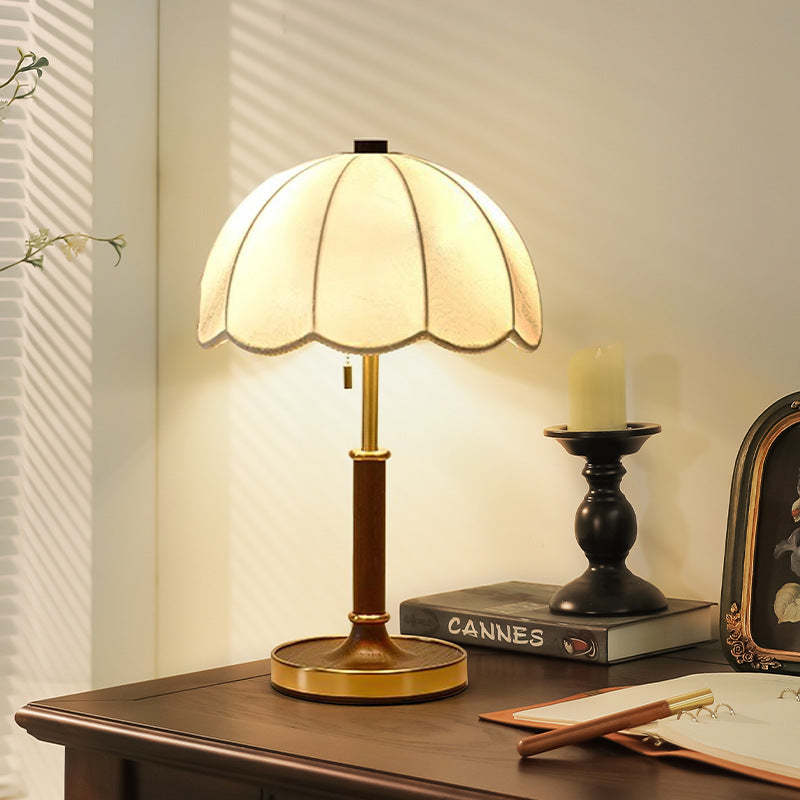 French Dome Cylinder Wood Fabric Table Lamp