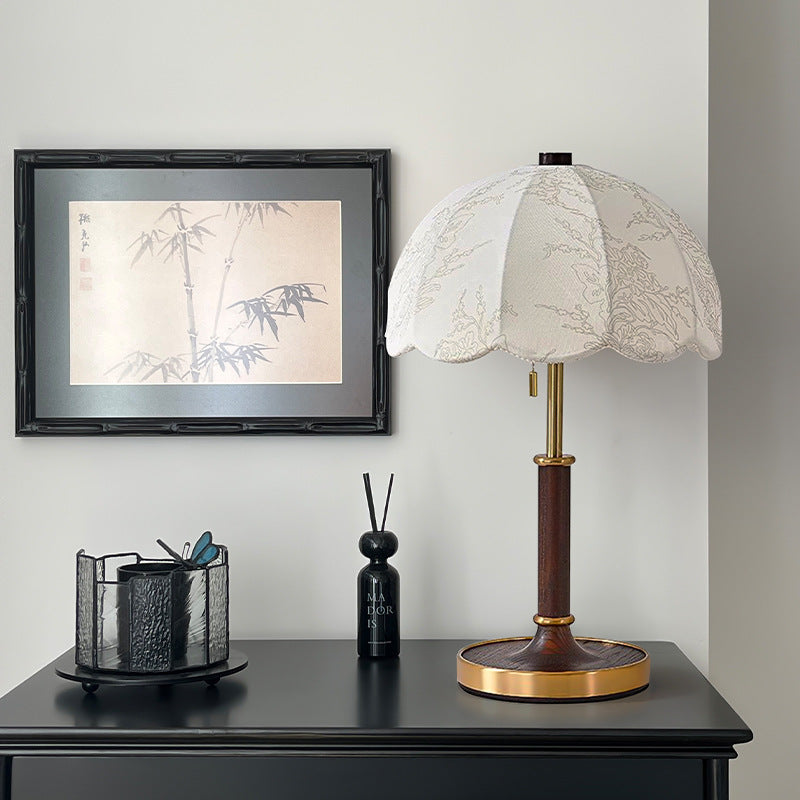 French Dome Cylinder Wood Fabric Table Lamp
