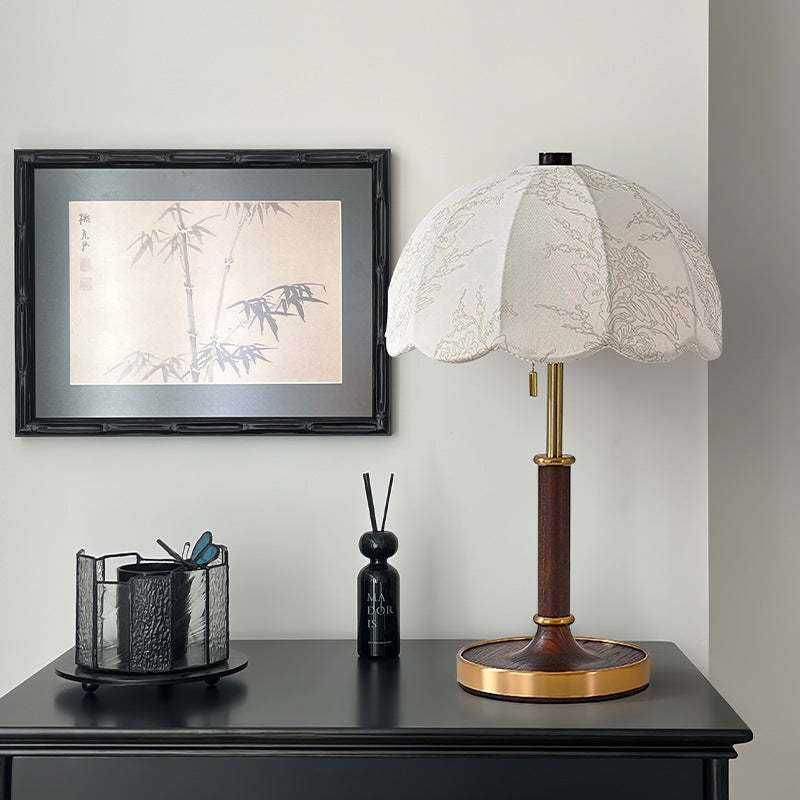 French Dome Cylinder Wood Fabric Table Lamp