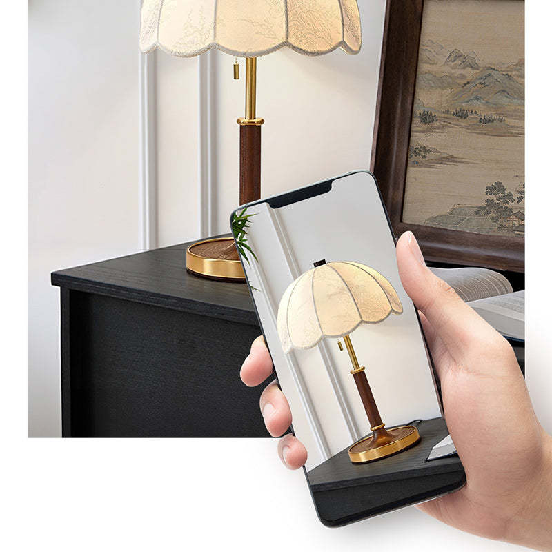 French Dome Cylinder Wood Fabric Table Lamp