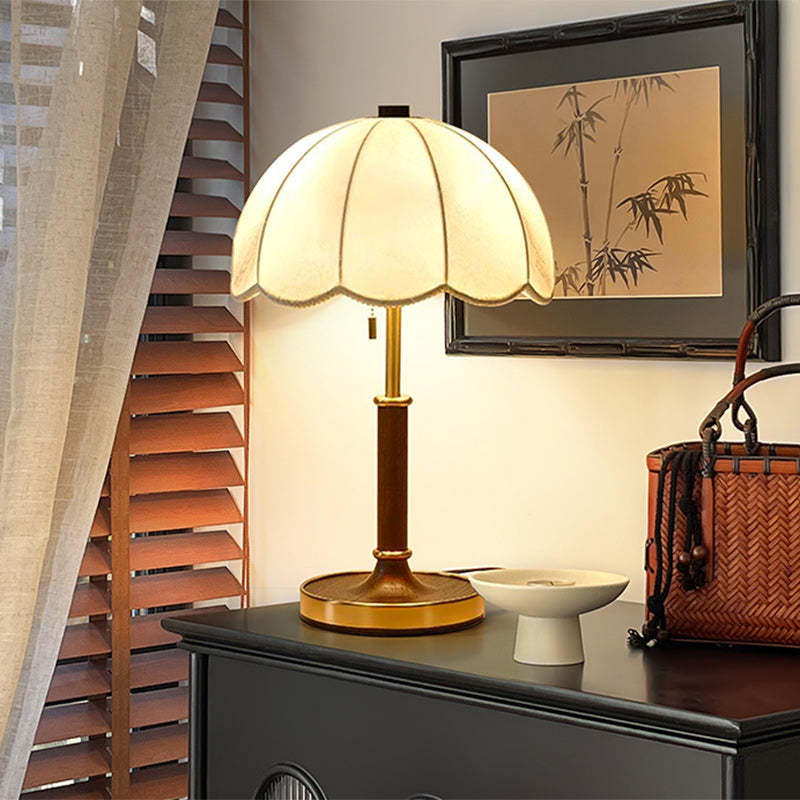French Dome Cylinder Wood Fabric Table Lamp