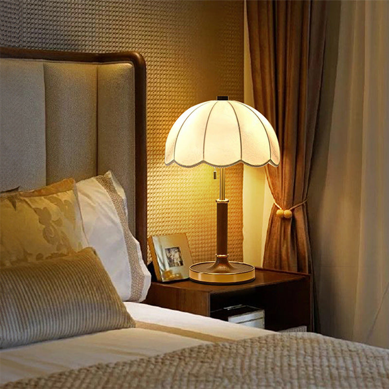 Traditional cylinder dome wood table lamps in fabric — 220V-240V (UK/AU)