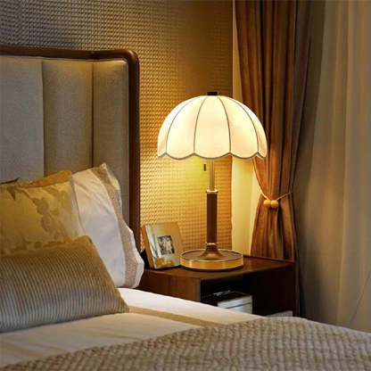French Dome Cylinder Wood Fabric Table Lamp