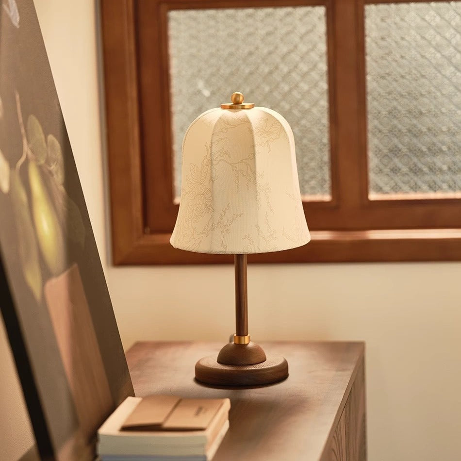 French Dome Solid Wood Floral Fabric Lamp