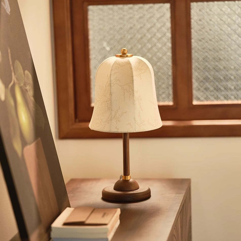 French Dome Solid Wood Floral Fabric Lamp