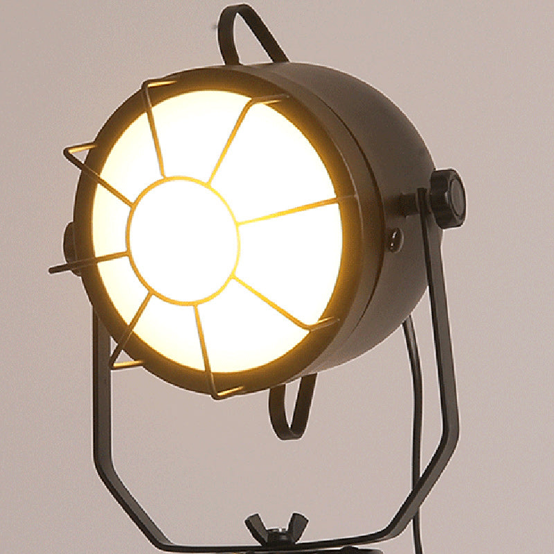 Vintage Tripod Cylinder Iron Wood Table Lamp