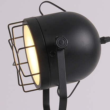 Vintage Tripod Cylinder Iron Wood Table Lamp