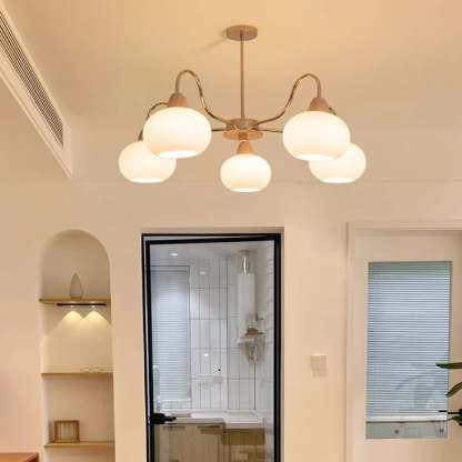 Japanese Branch Curved Oval Iron Wood Glass Chandelier