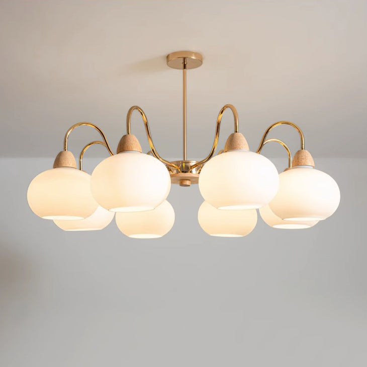 Japanese Branch Curved Oval Iron Wood Glass Chandelier