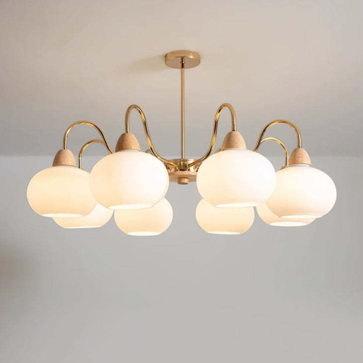 Japanese Branch Curved Oval Iron Wood Glass Chandelier