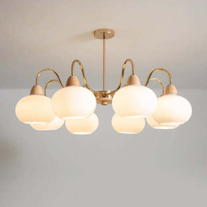 Japanese Branch Curved Oval Iron Wood Glass Chandelier