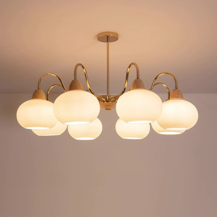 Japanese Branch Curved Oval Iron Wood Glass Chandelier