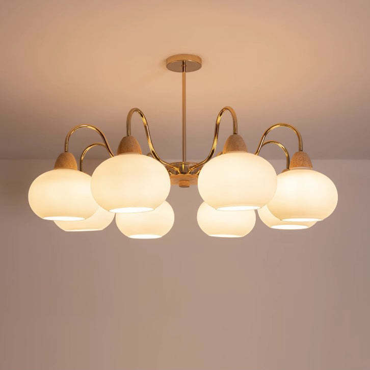 Japanese Branch Curved Oval Iron Wood Glass Chandelier