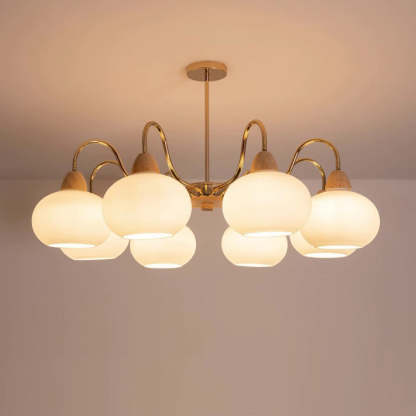Japanese Branch Curved Oval Iron Wood Glass Chandelier