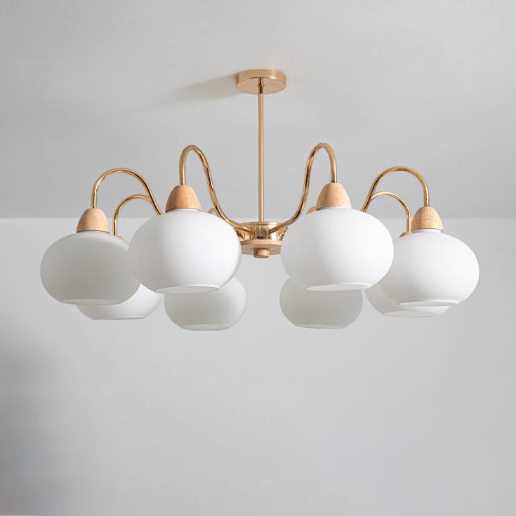 Japanese Branch Curved Oval Iron Wood Glass Chandelier