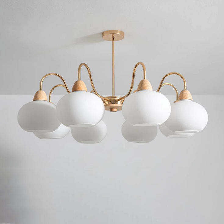 Japanese Branch Curved Oval Iron Wood Glass Chandelier
