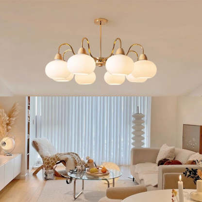 Japanese Branch Curved Oval Iron Wood Glass Chandelier