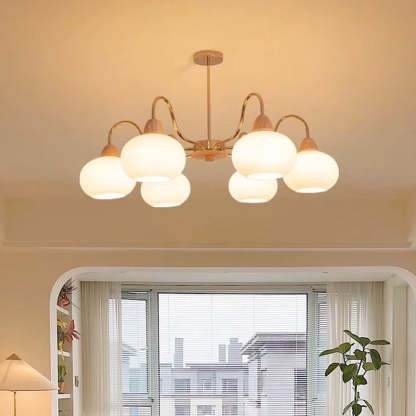Japanese Branch Curved Oval Iron Wood Glass Chandelier