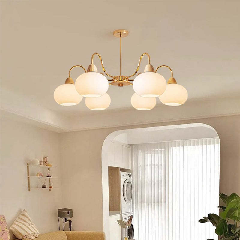 Japanese Branch Curved Oval Iron Wood Glass Chandelier