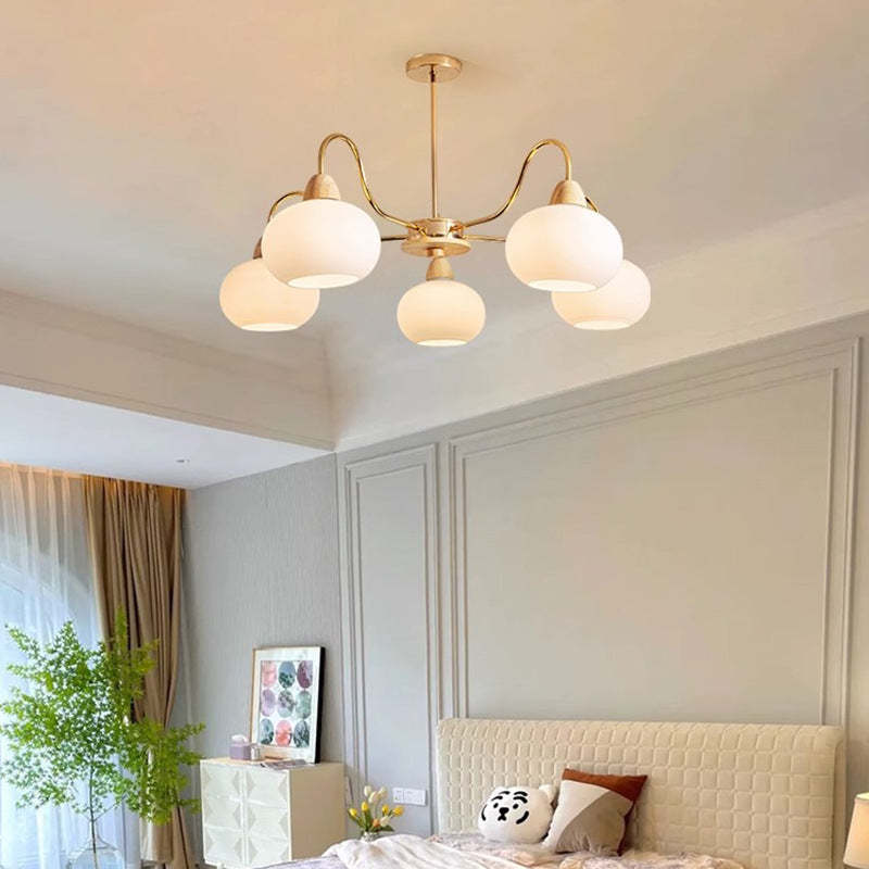Japanese Branch Curved Oval Iron Wood Glass Chandelier