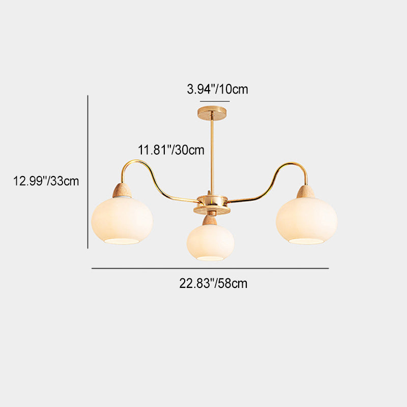 Japanese Branch Curved Oval Iron Wood Glass Chandelier