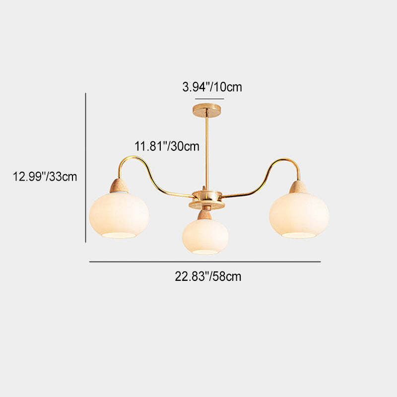 Japanese Branch Curved Oval Iron Wood Glass Chandelier