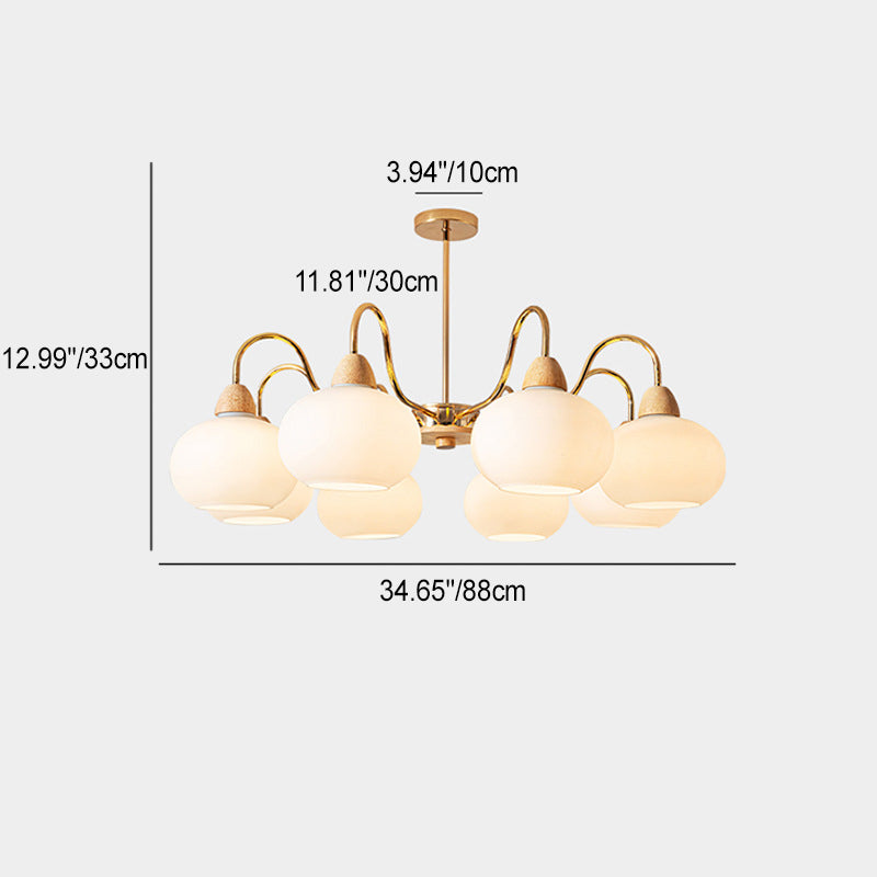 Japanese Branch Curved Oval Iron Wood Glass Chandelier