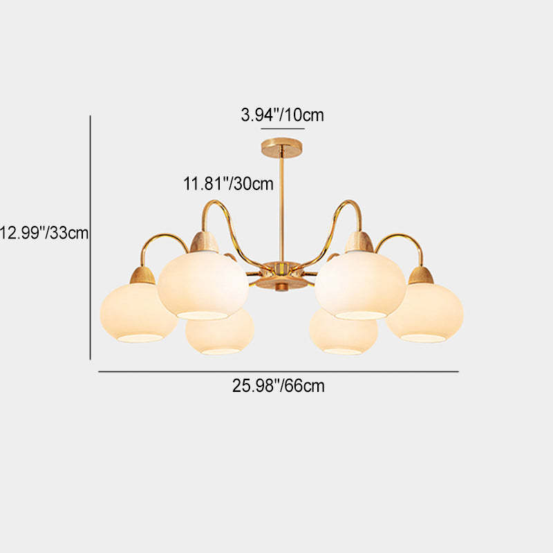 Japanese Branch Curved Oval Iron Wood Glass Chandelier