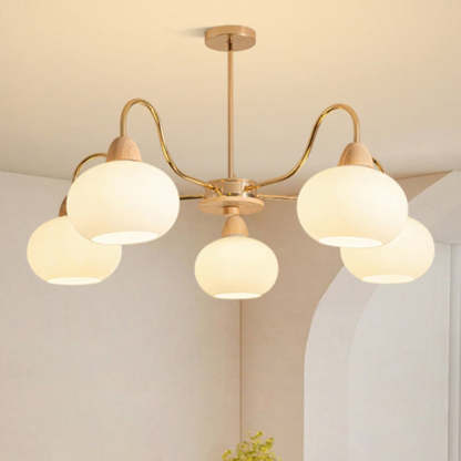 Japanese Branch Curved Oval Iron Wood Glass Chandelier